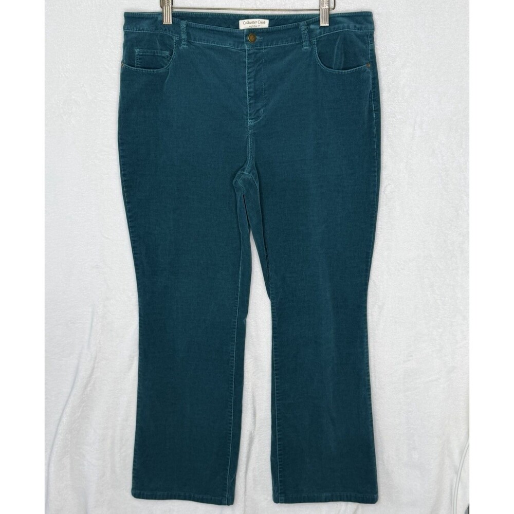 Coldwater‎ Creek Women's Corduroy Pants Teal Bootcut Stretch Size 14 Natural Fit